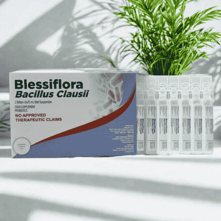 Blessiflora (Probiotic) – Bacillus clausii 2bn CFU/5ml oral suspension, box of 10 Product photo of Blessiflora (Probiotic) Bacillus clausii 2bn CFU/5ml oral suspension, packaged in a box of 10.