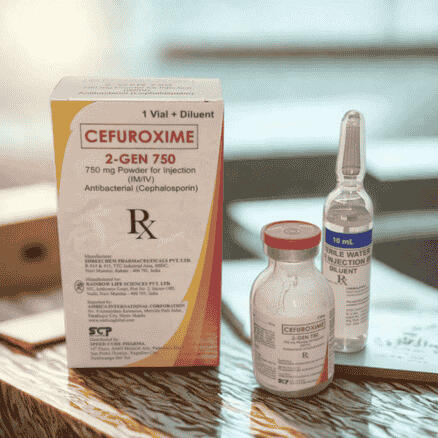 2-Gen 750 (Cefuroxime Sodium) – 750mg injection powder with 10ml diluent, 10 vials per box Product photo of 2-Gen 750 (Cefuroxime Sodium) 750mg injection powder, supplied with 10ml diluent, 10 vials per box.